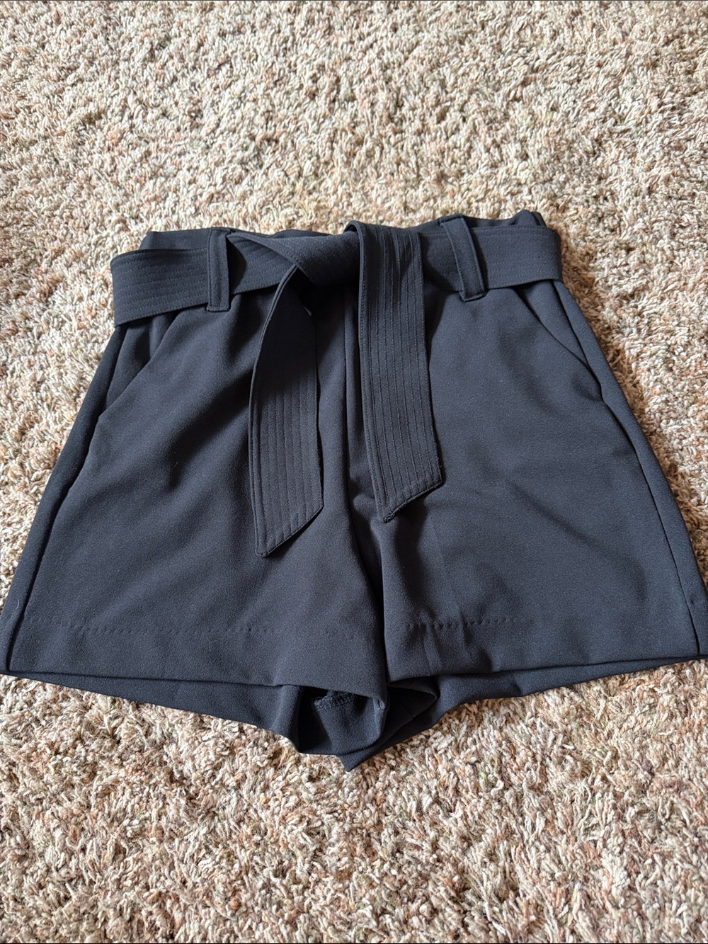 High-Waist Black Paperbag Tie-Belt Women's Shorts